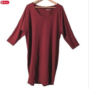 ABLE Cotton Modal Spandex Maroon Quarter Sleeve Casual Dolman Sleeve Mini Dress